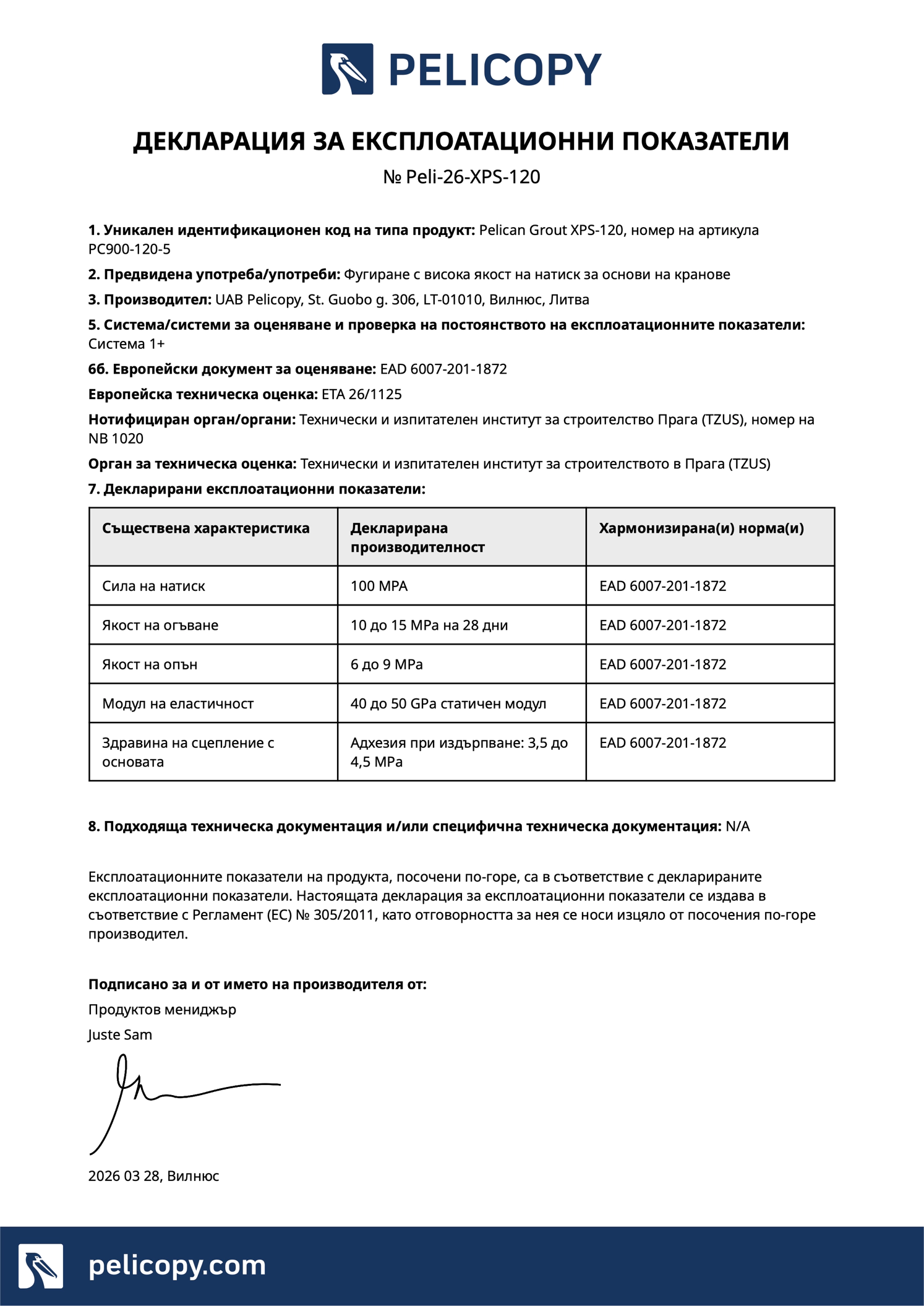 Declaration of Performance in BG