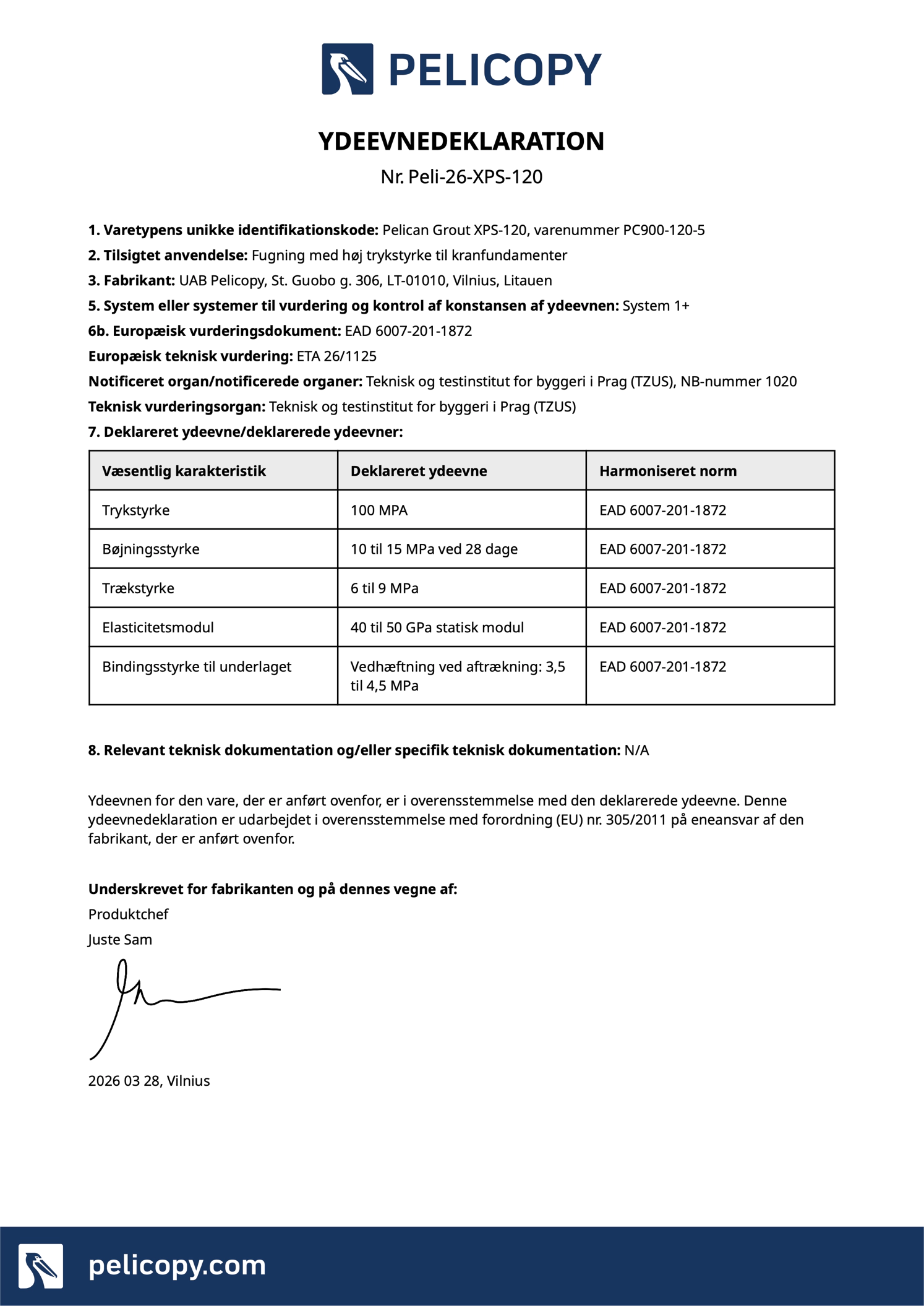 Declaration of Performance in DA