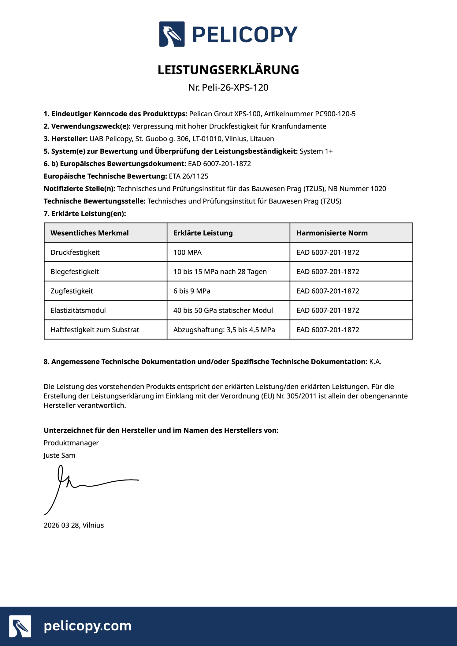 Declaration of Performance in DE