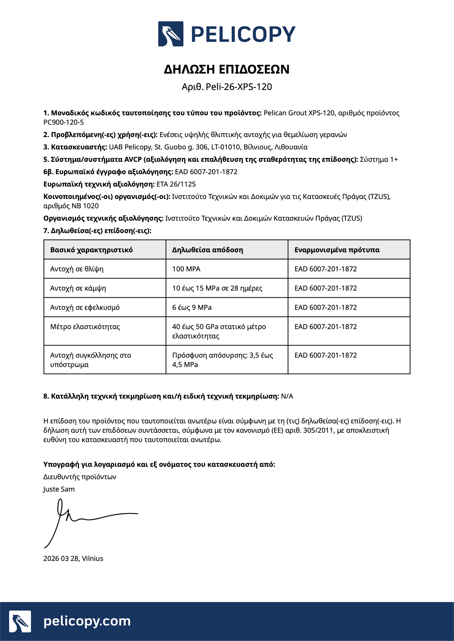 Declaration of Performance in EL