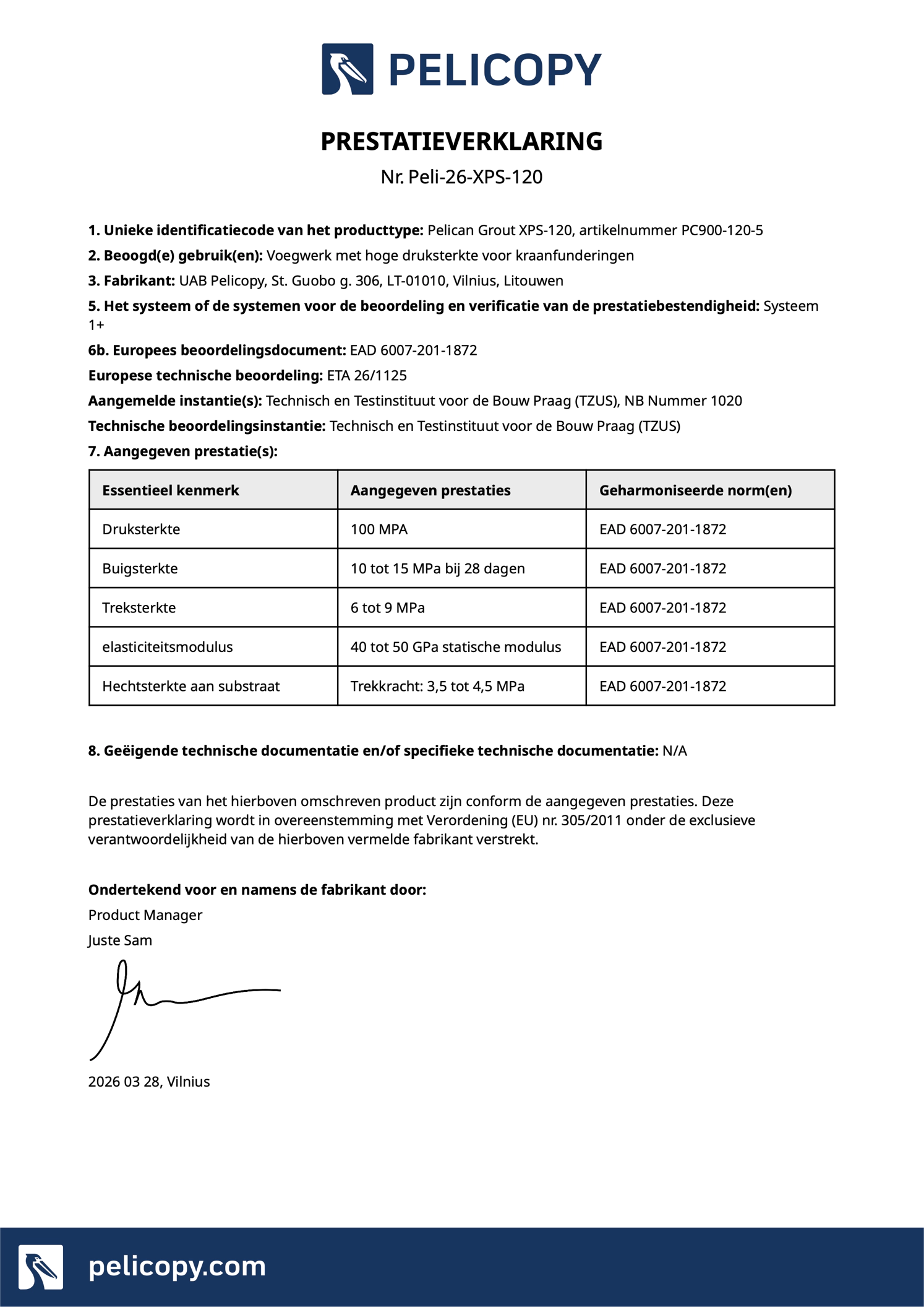 Declaration of Performance in NL