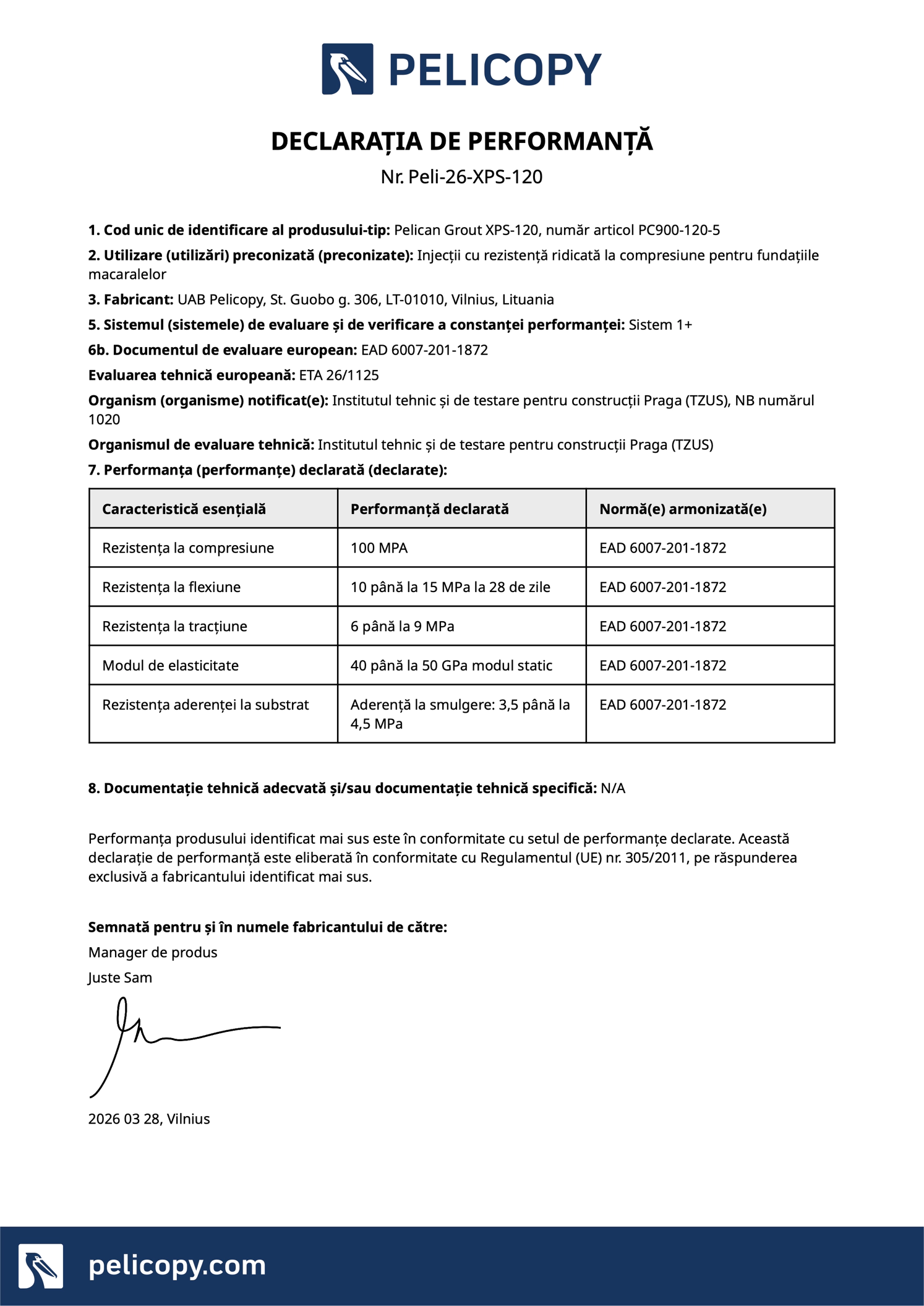 Declaration of Performance in RO