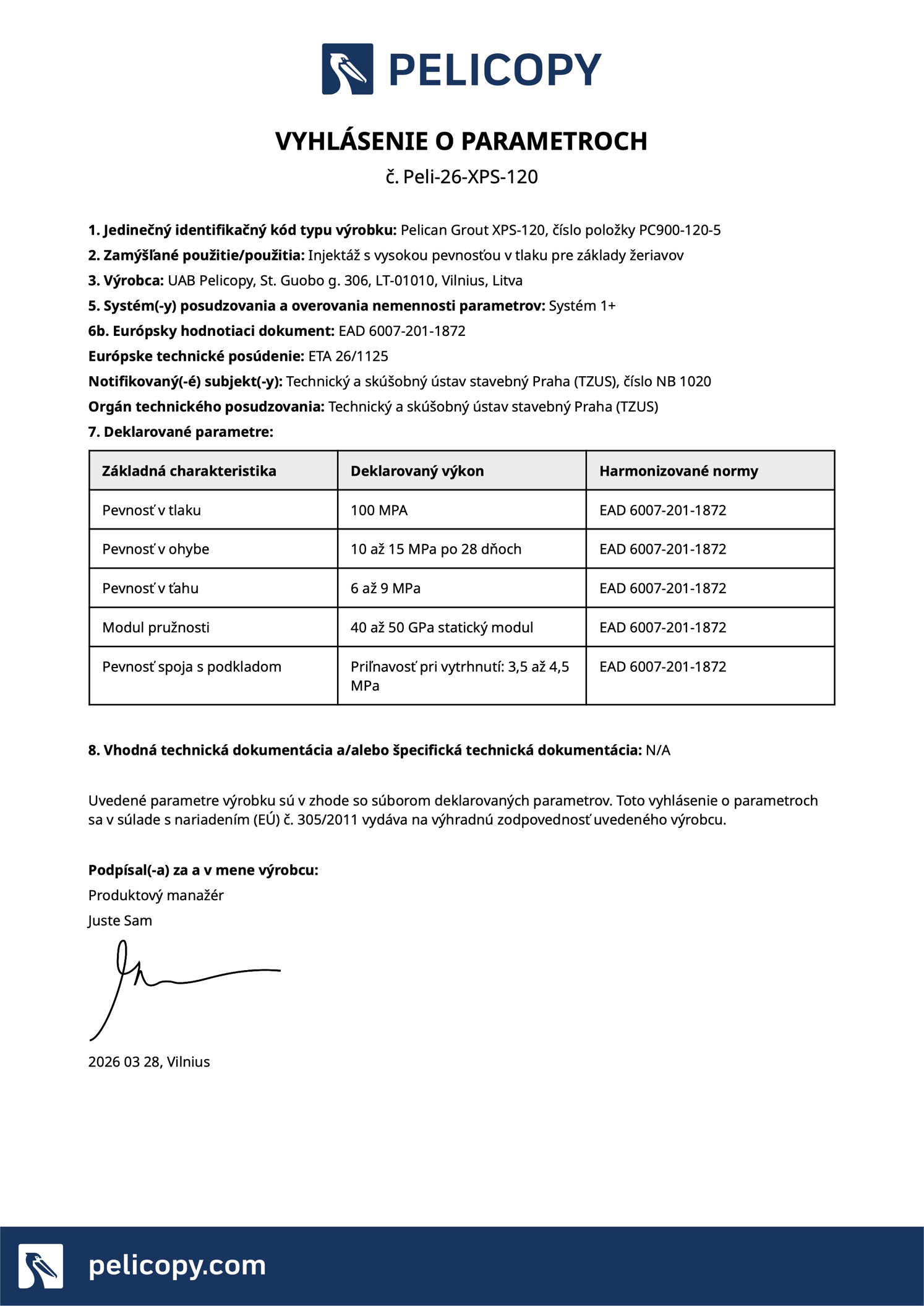 Declaration of Performance in SK